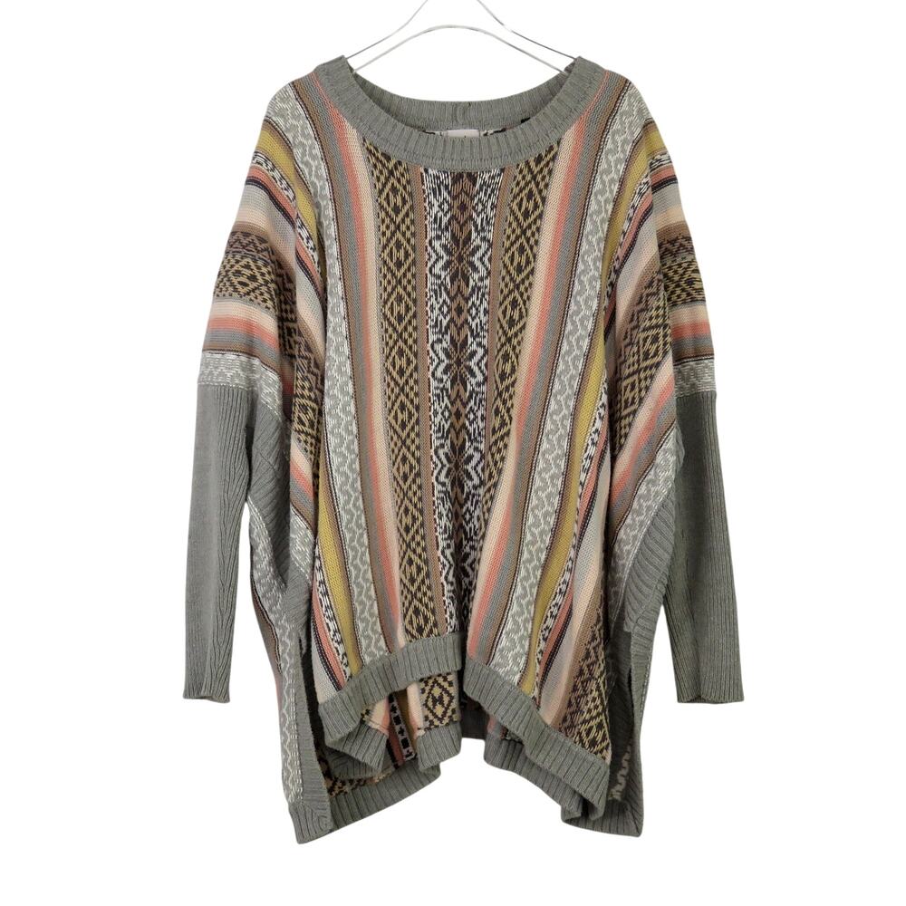 Cabi Fair Isle Poncho Sweater Pink Gray Knit Oversized Slouchy Sweater XS